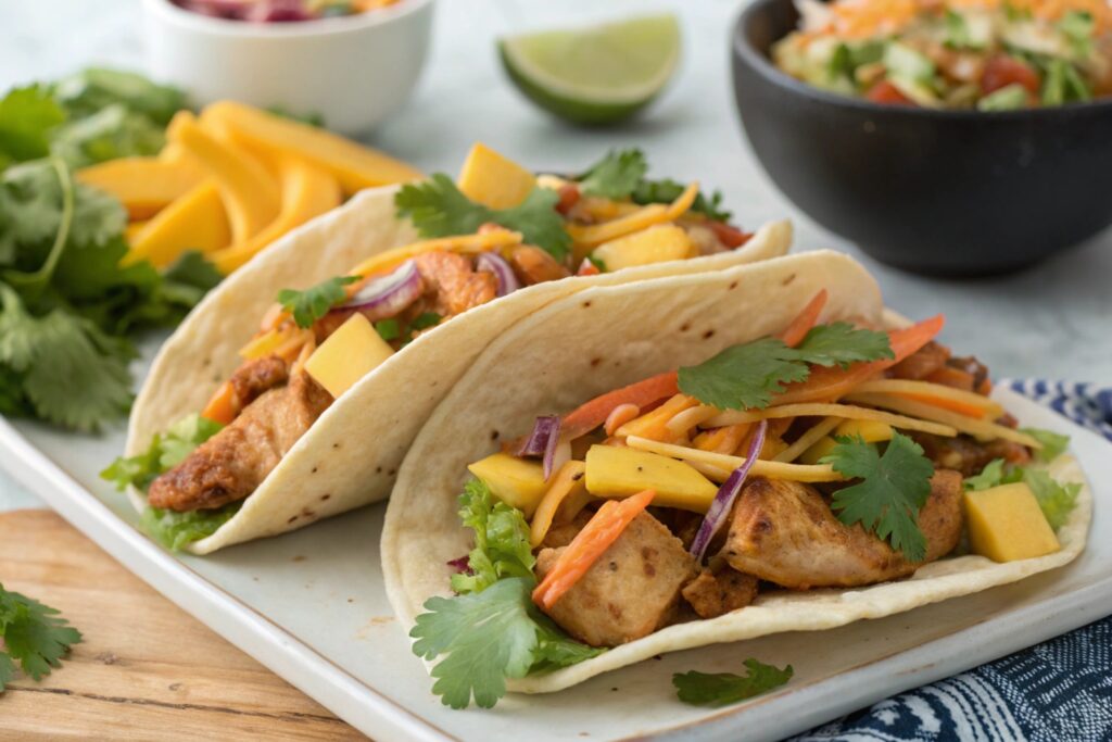 Chicken Teriyaki Tacos with Mango Slaw